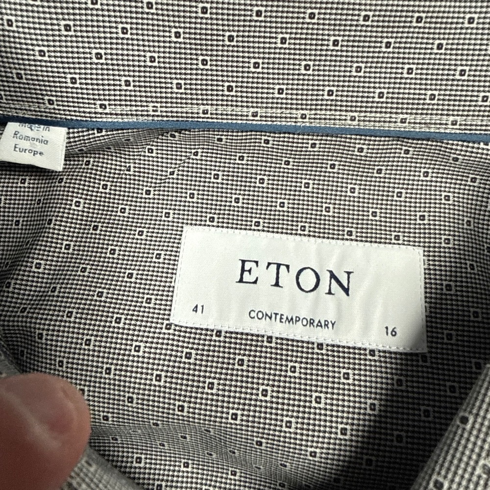 Eton Dress Shirt Mens 16 41 Gray Contemporary Fit Geometric Micro Print Poplin - Picture 3 of 9